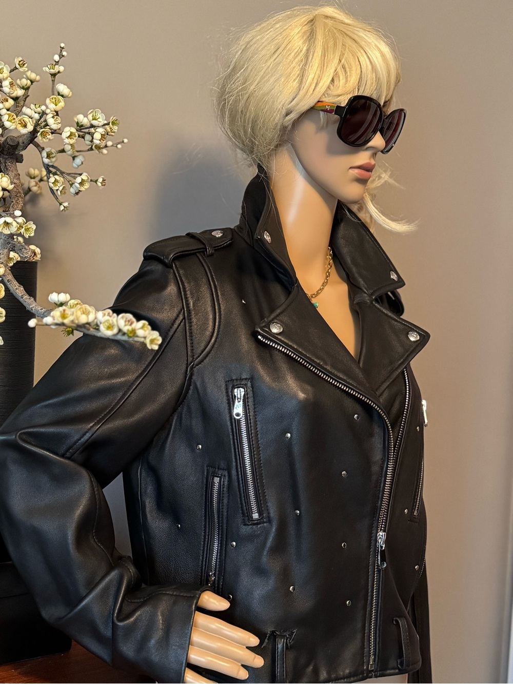 Sam Edelman Black Studded Leather Moto Jacket